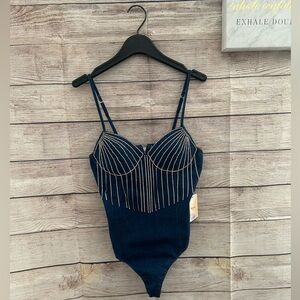 Rhinestones blue jean bodysuit